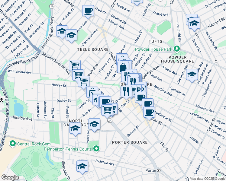 map of restaurants, bars, coffee shops, grocery stores, and more near P3 Howard Street in Somerville