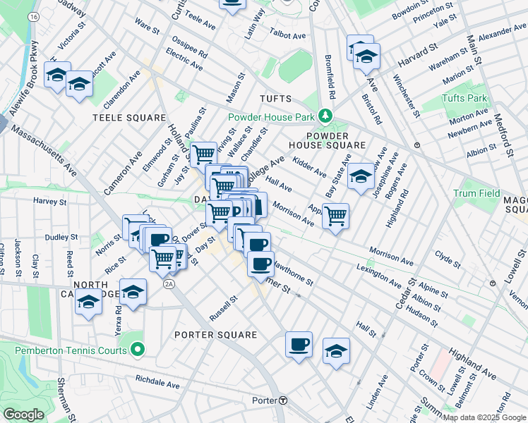 map of restaurants, bars, coffee shops, grocery stores, and more near 10 Winslow Avenue in Somerville