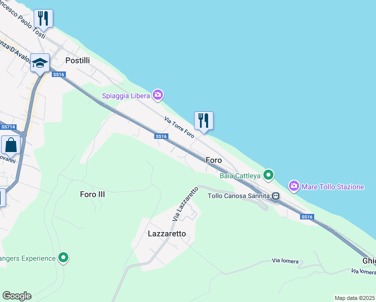 map of restaurants, bars, coffee shops, grocery stores, and more near 64 Via Adriatica Sud in Foro