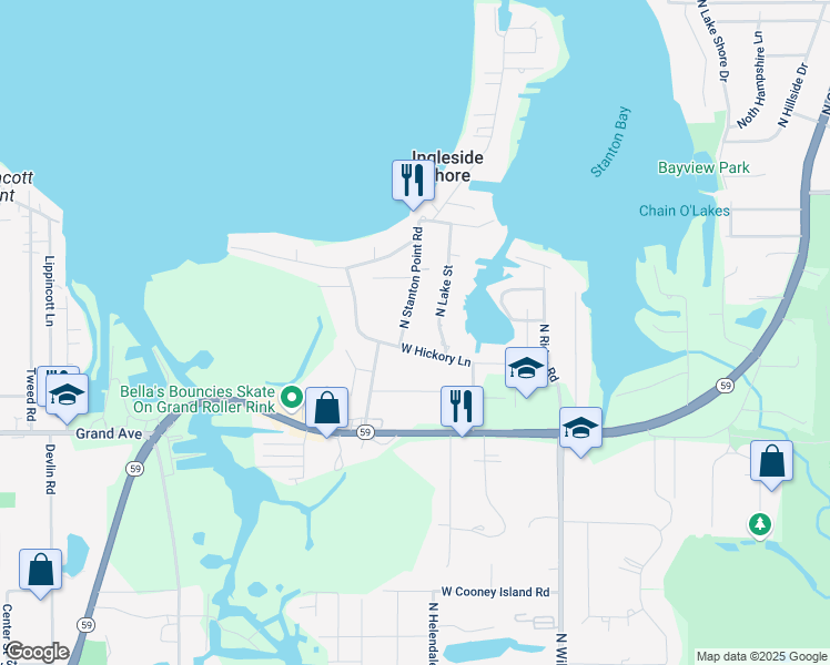 map of restaurants, bars, coffee shops, grocery stores, and more near 36732 North Stanton Point Road in Ingleside