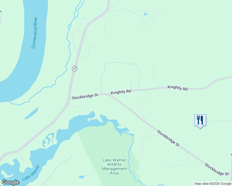 map of restaurants, bars, coffee shops, grocery stores, and more near 28 Stockbridge Street in Hadley