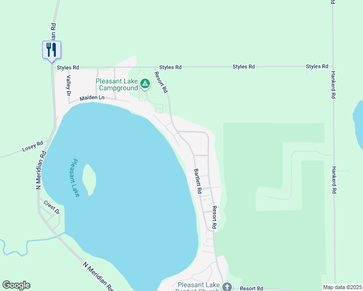 map of restaurants, bars, coffee shops, grocery stores, and more near 2945 Bartlett Road in Pleasant Lake
