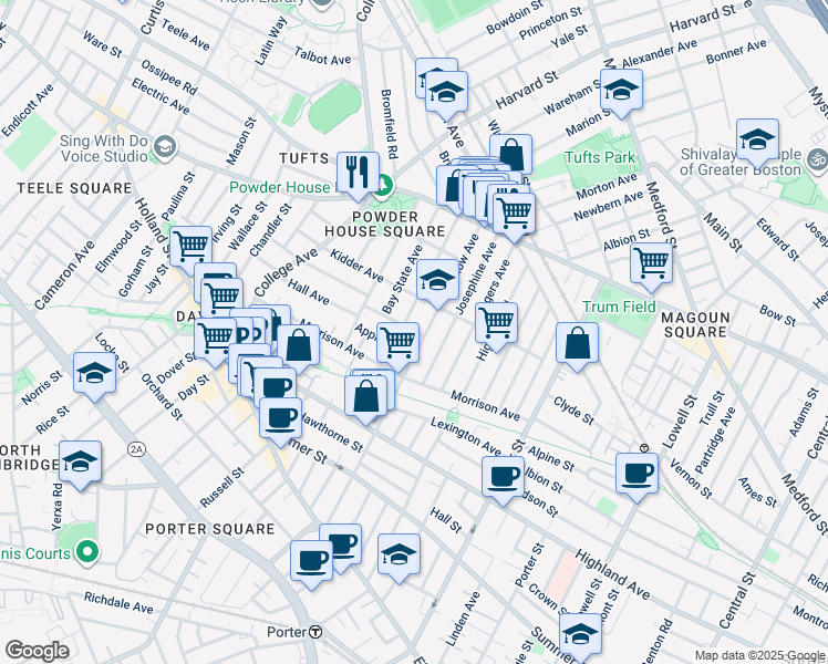 map of restaurants, bars, coffee shops, grocery stores, and more near 200 Willow Avenue in Somerville