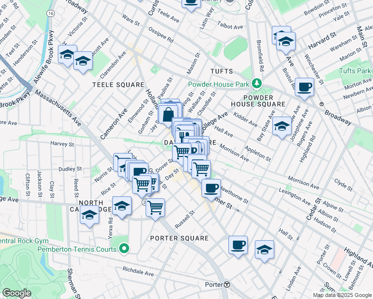 map of restaurants, bars, coffee shops, grocery stores, and more near in Somerville