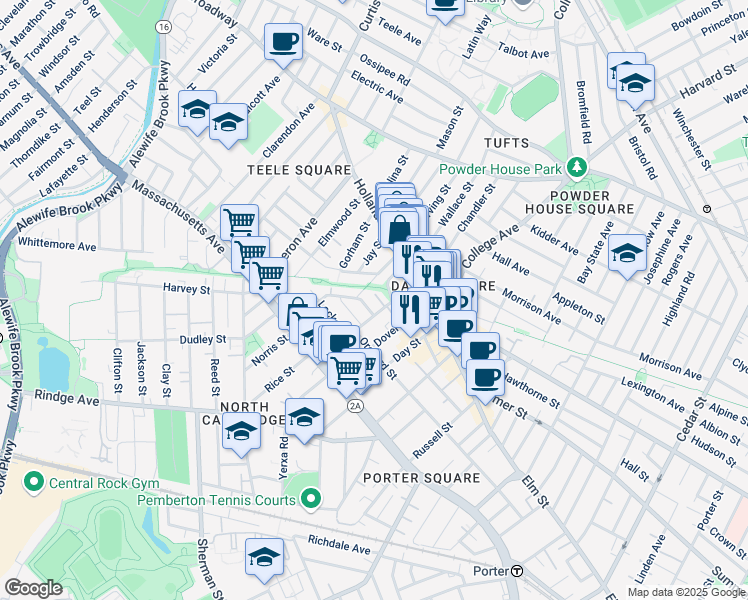 map of restaurants, bars, coffee shops, grocery stores, and more near P3 Howard Street in Somerville