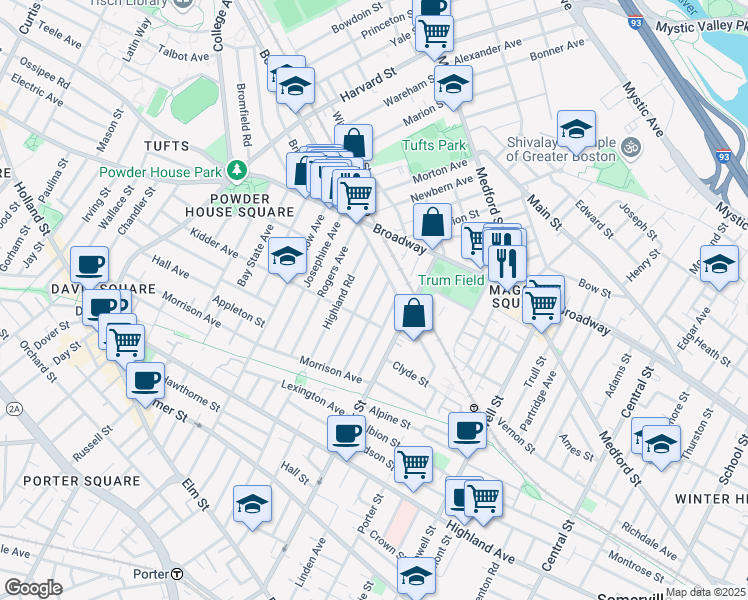 map of restaurants, bars, coffee shops, grocery stores, and more near 90 Prichard Avenue in Somerville