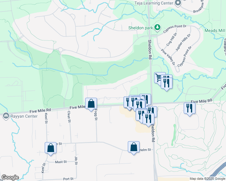 map of restaurants, bars, coffee shops, grocery stores, and more near 44468 Broadmoor Boulevard in Northville
