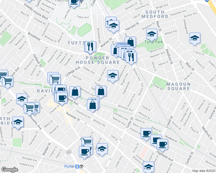 map of restaurants, bars, coffee shops, grocery stores, and more near 200 Willow Avenue in Somerville