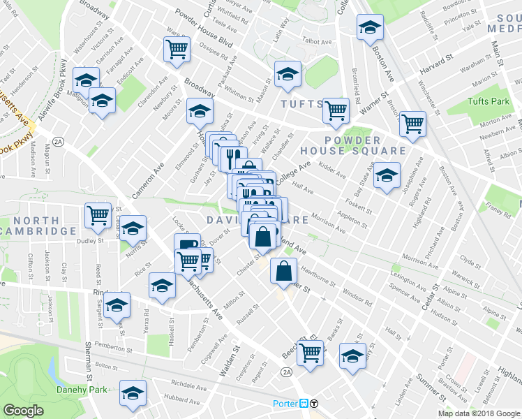 map of restaurants, bars, coffee shops, grocery stores, and more near in Somerville