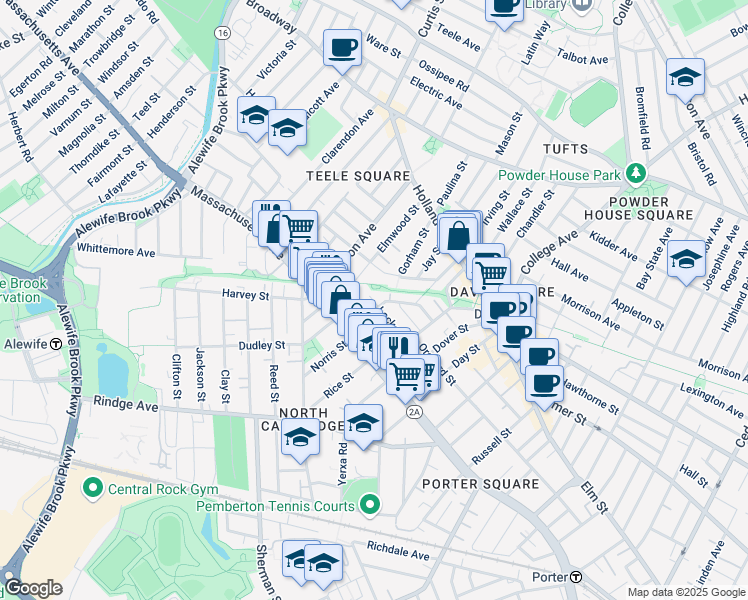 map of restaurants, bars, coffee shops, grocery stores, and more near 51 Locke Street in Cambridge
