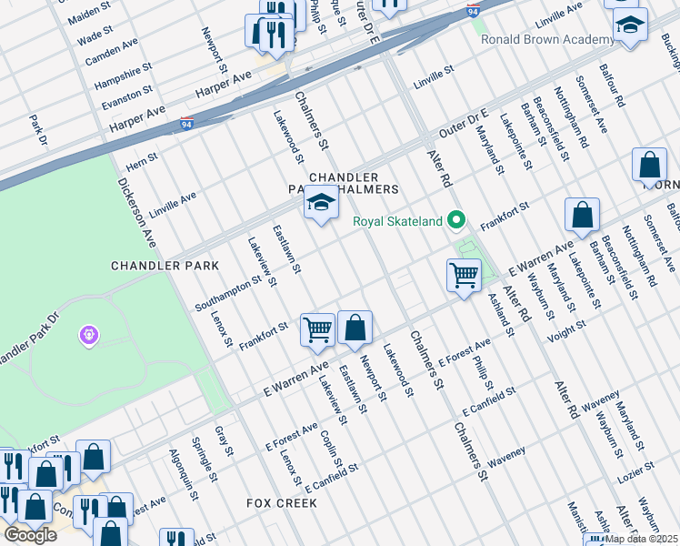 map of restaurants, bars, coffee shops, grocery stores, and more near 5269 Lakewood Street in Detroit