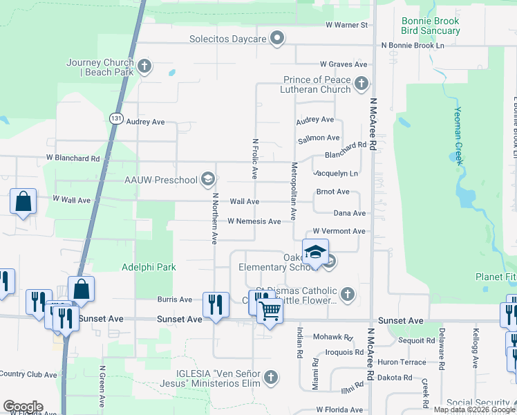 map of restaurants, bars, coffee shops, grocery stores, and more near 2820 Wall Avenue in Waukegan