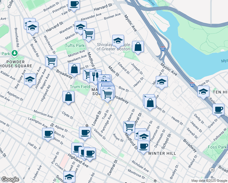 map of restaurants, bars, coffee shops, grocery stores, and more near in Medford