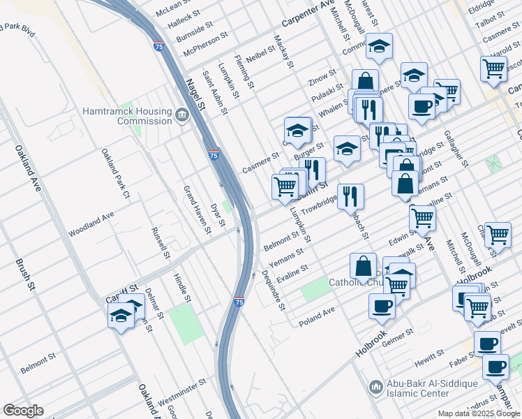 map of restaurants, bars, coffee shops, grocery stores, and more near 2013 Caniff Street in Hamtramck