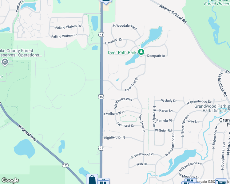 map of restaurants, bars, coffee shops, grocery stores, and more near 36803 Deer Trail Drive in Lake Villa