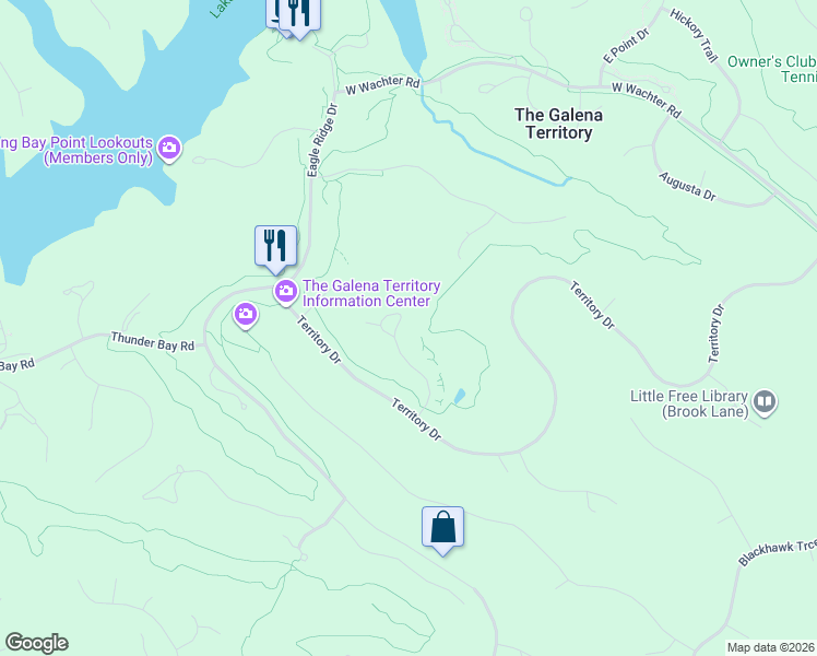 map of restaurants, bars, coffee shops, grocery stores, and more near 26 Valleywood Lane in Galena