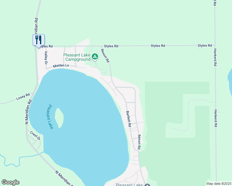 map of restaurants, bars, coffee shops, grocery stores, and more near 2945 Bartlett Road in Pleasant Lake