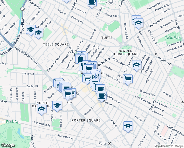 map of restaurants, bars, coffee shops, grocery stores, and more near in Somerville