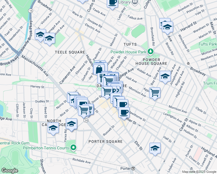 map of restaurants, bars, coffee shops, grocery stores, and more near in Somerville