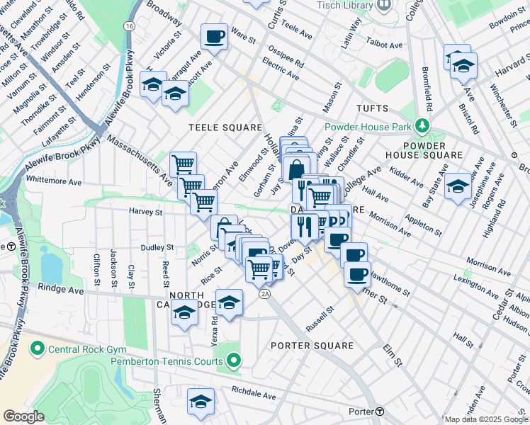 map of restaurants, bars, coffee shops, grocery stores, and more near P3 Howard Street in Somerville