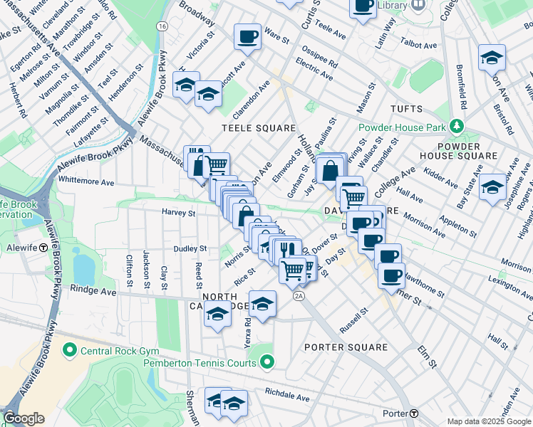 map of restaurants, bars, coffee shops, grocery stores, and more near 51 Locke Street in Cambridge