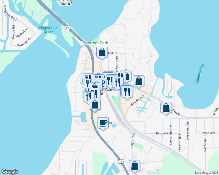 map of restaurants, bars, coffee shops, grocery stores, and more near 8528 Nippersink Boulevard in Fox Lake