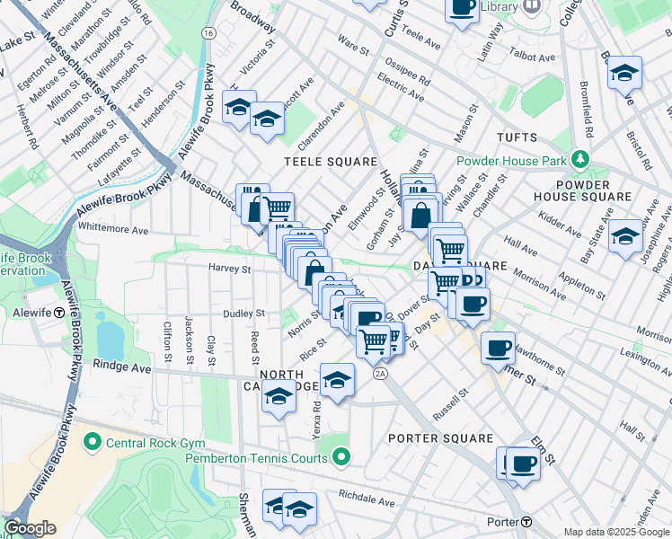 map of restaurants, bars, coffee shops, grocery stores, and more near 51 Locke Street in Cambridge