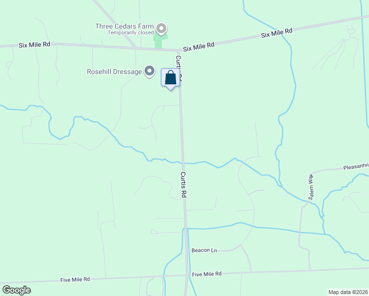 map of restaurants, bars, coffee shops, grocery stores, and more near 7566 Curtis Road in Northville