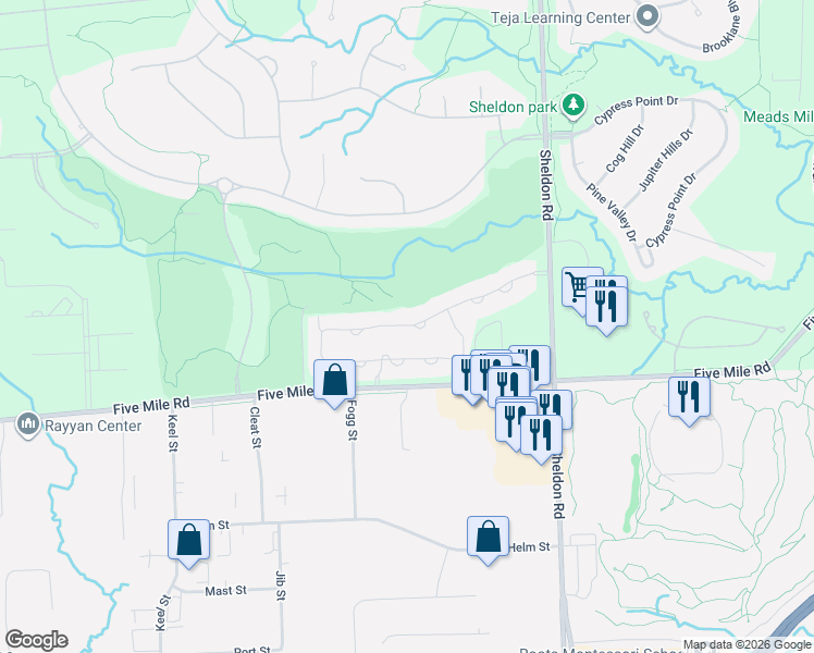map of restaurants, bars, coffee shops, grocery stores, and more near 44468 Broadmoor Boulevard in Northville