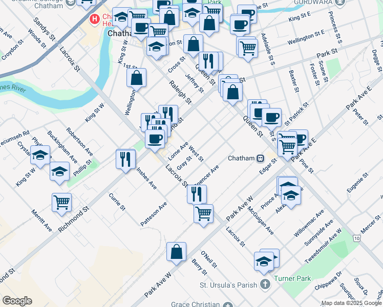 map of restaurants, bars, coffee shops, grocery stores, and more near 167 West Street in Chatham