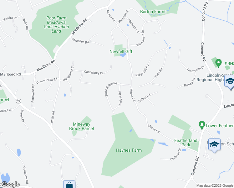 map of restaurants, bars, coffee shops, grocery stores, and more near 15 Juniper Road in Sudbury