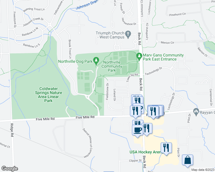 map of restaurants, bars, coffee shops, grocery stores, and more near Scott Regional Prison in Northville