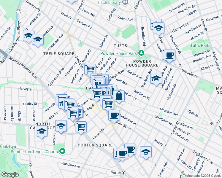 map of restaurants, bars, coffee shops, grocery stores, and more near 14 Winslow Avenue in Somerville