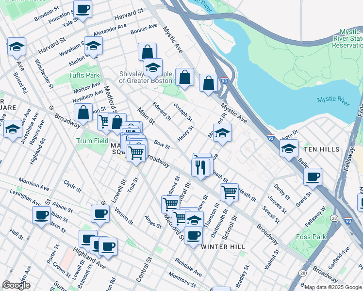 map of restaurants, bars, coffee shops, grocery stores, and more near in Medford