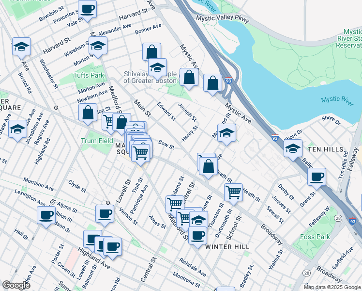map of restaurants, bars, coffee shops, grocery stores, and more near in Medford