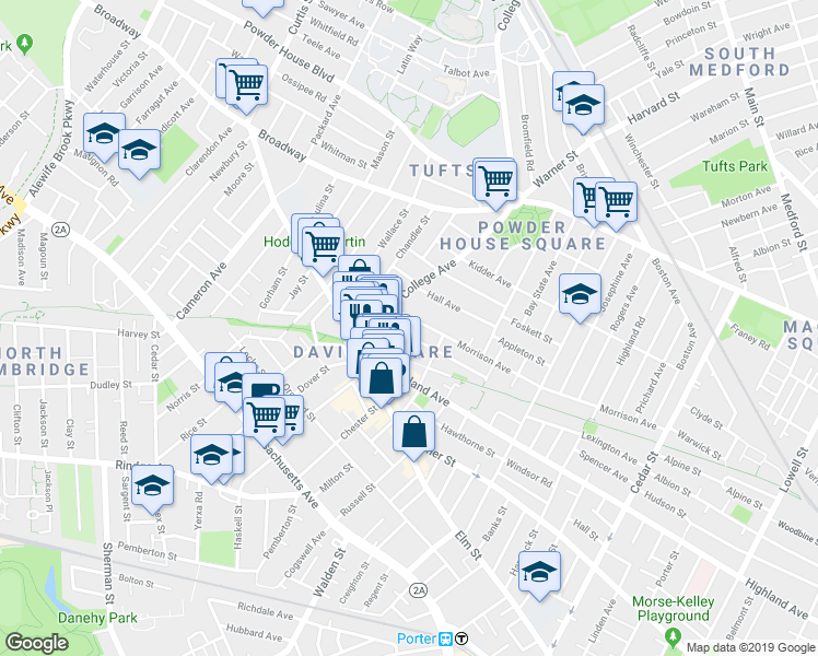 map of restaurants, bars, coffee shops, grocery stores, and more near 10 Winslow Avenue in Somerville