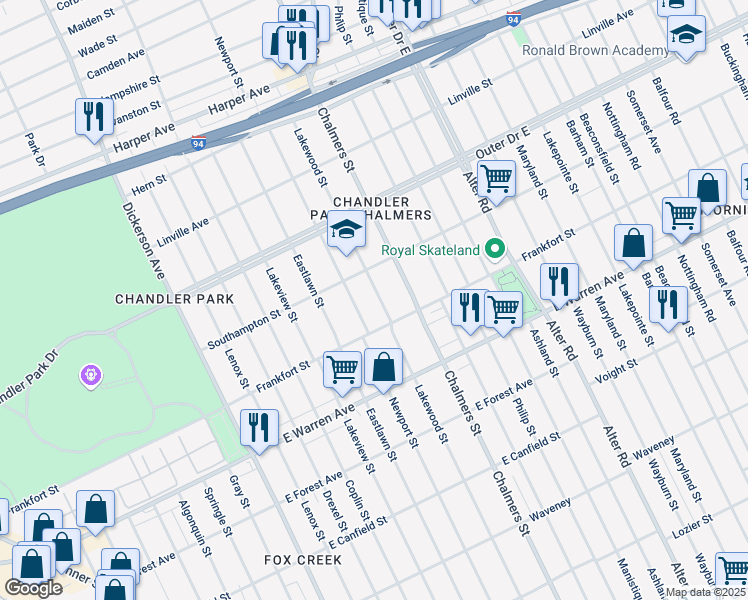 map of restaurants, bars, coffee shops, grocery stores, and more near 5269 Lakewood Street in Detroit