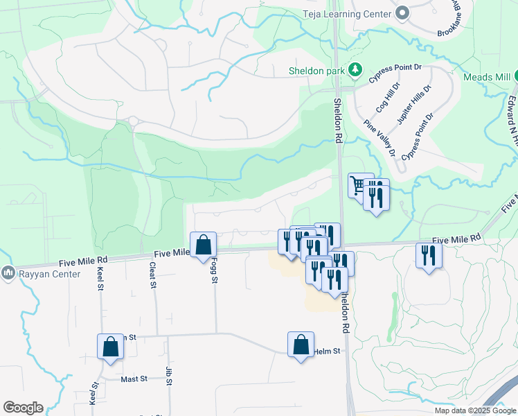 map of restaurants, bars, coffee shops, grocery stores, and more near 44468 Broadmoor Boulevard in Northville
