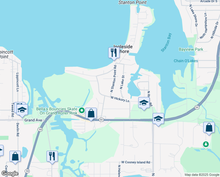 map of restaurants, bars, coffee shops, grocery stores, and more near 36732 North Stanton Point Road in Ingleside