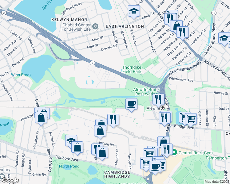 map of restaurants, bars, coffee shops, grocery stores, and more near 26 Acorn Park Drive in Cambridge