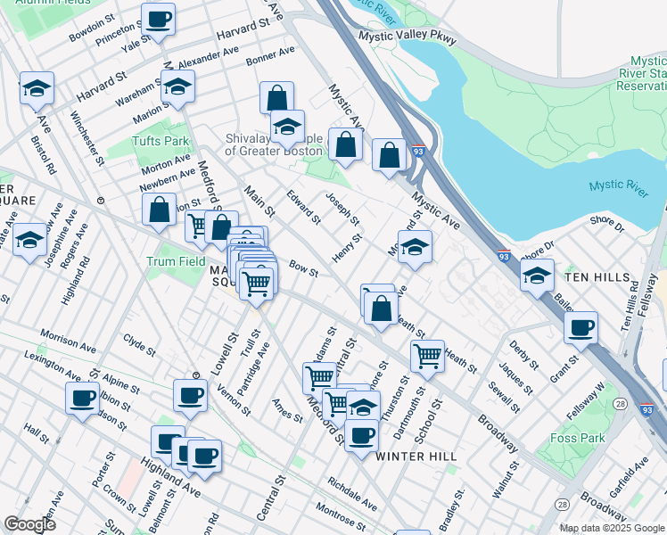 map of restaurants, bars, coffee shops, grocery stores, and more near in Medford