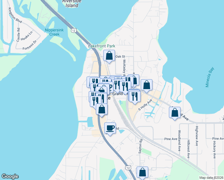 map of restaurants, bars, coffee shops, grocery stores, and more near 8528 Nippersink Boulevard in Fox Lake