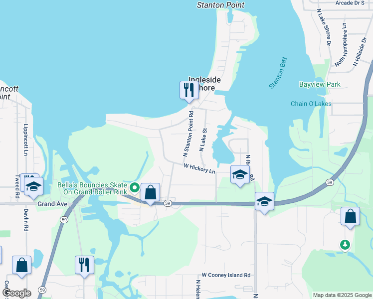 map of restaurants, bars, coffee shops, grocery stores, and more near 36732 North Stanton Point Road in Ingleside
