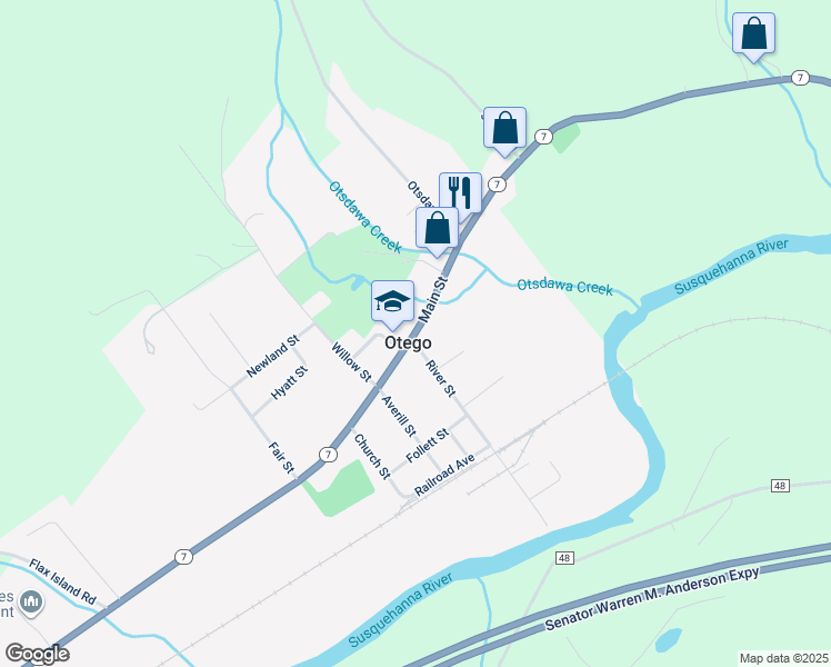 map of restaurants, bars, coffee shops, grocery stores, and more near 353 Main Street in Otego