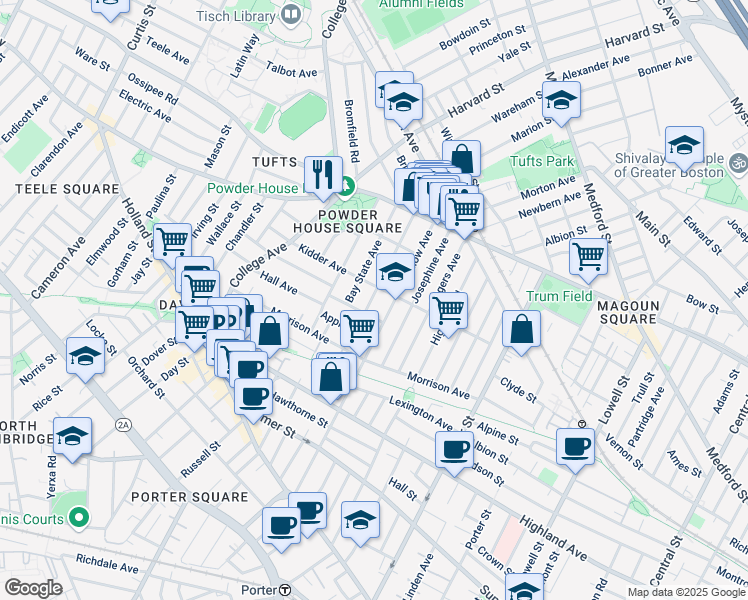 map of restaurants, bars, coffee shops, grocery stores, and more near 200 Willow Avenue in Somerville