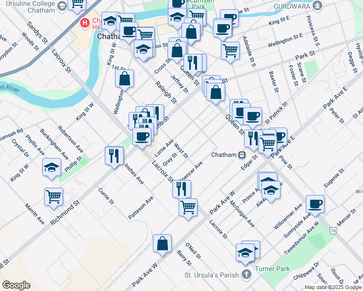 map of restaurants, bars, coffee shops, grocery stores, and more near 167 West Street in Chatham