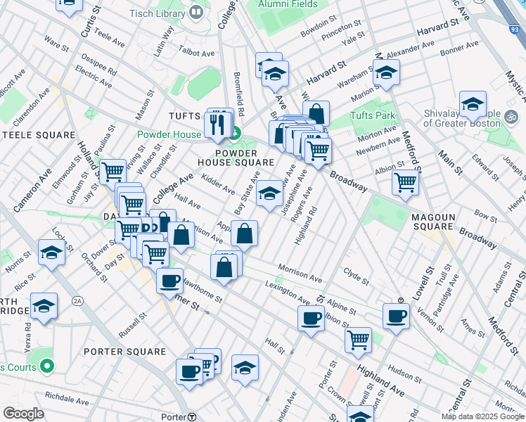 map of restaurants, bars, coffee shops, grocery stores, and more near 200 Willow Avenue in Somerville