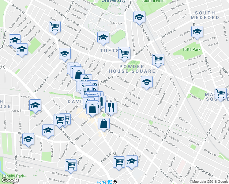 map of restaurants, bars, coffee shops, grocery stores, and more near in Somerville