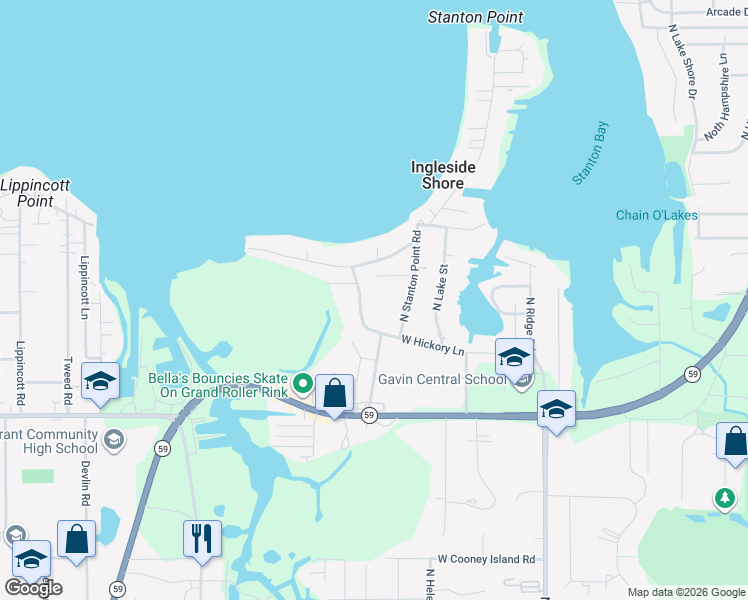 map of restaurants, bars, coffee shops, grocery stores, and more near 26374 West Ingleside Shore Road in Ingleside