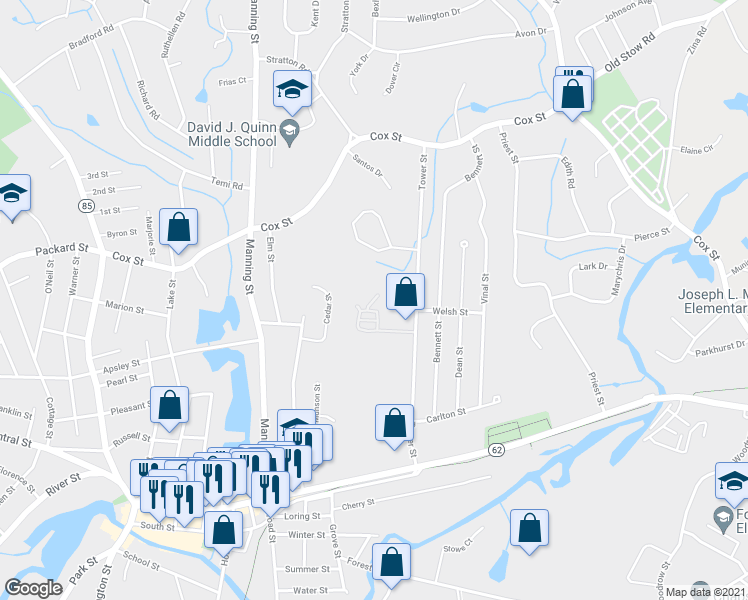 map of restaurants, bars, coffee shops, grocery stores, and more near Sumu Court in Hudson
